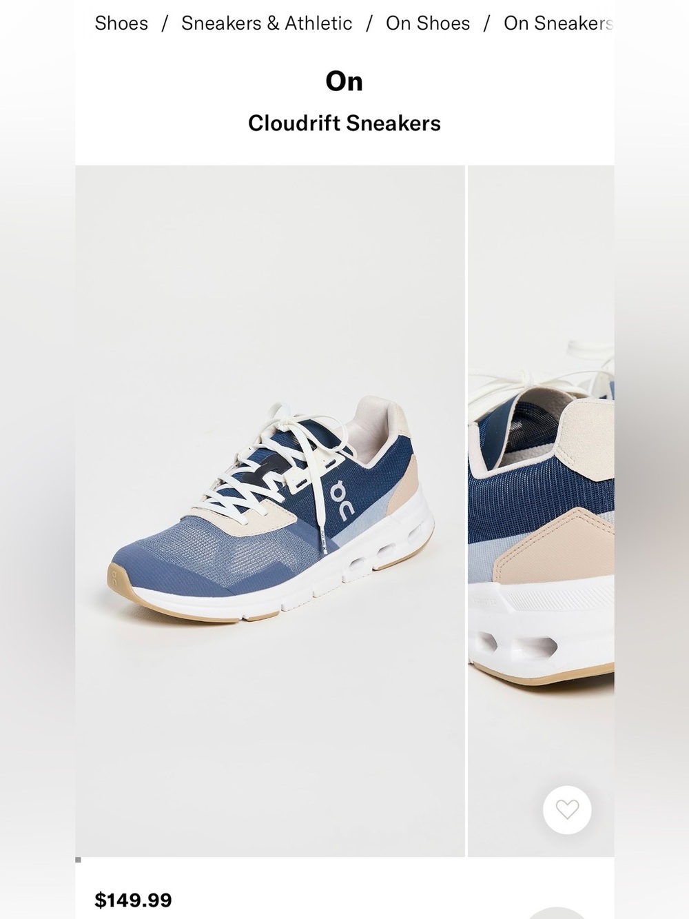 On Cloudrift Sneakers in the Metal/Navy colorway, Sz 9